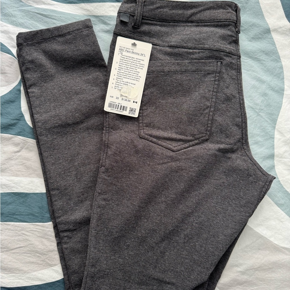 Lululemon ABC Pant Skinny *Tech Canvas 34" Heathered Black